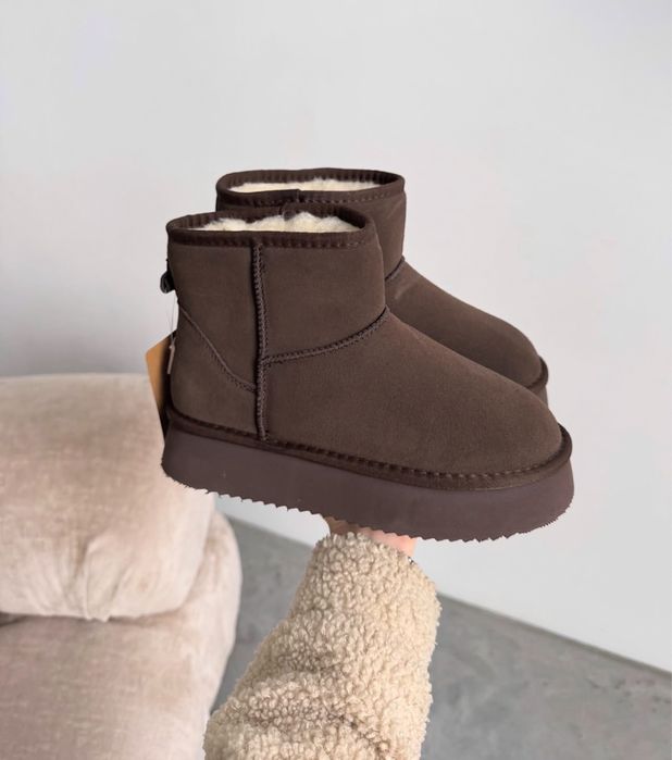 Натуральні уггі шоколад, сірі, кемел міні угги на високій підошві ugg