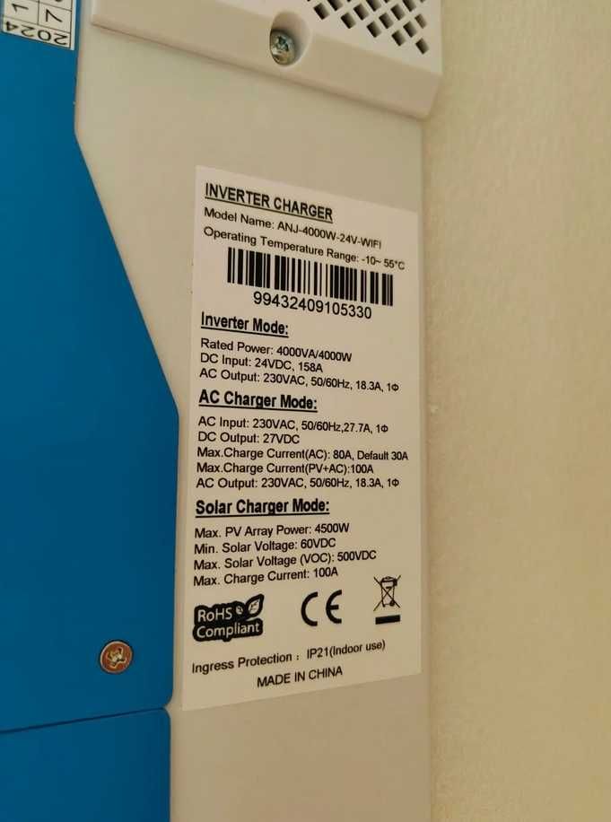 Гібрідний інвертор Anenji 4кВт Wi-Fi 24V. Новий запакований