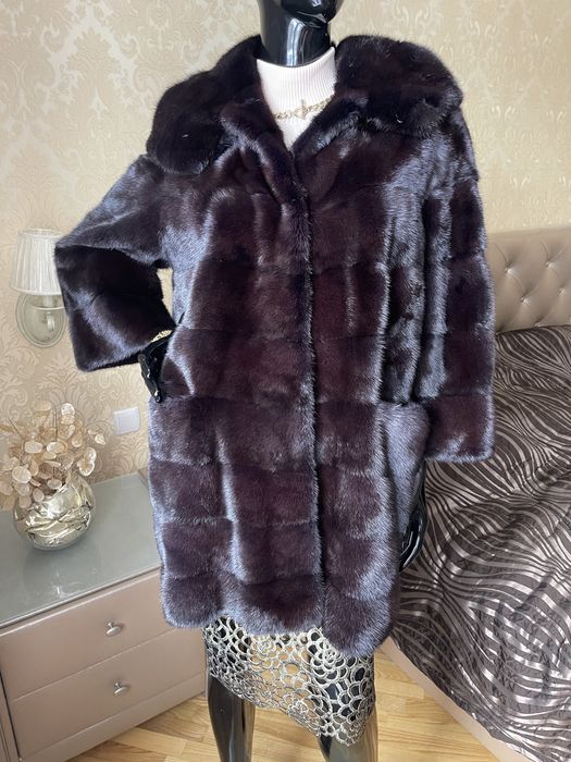 24.11 Київ примірки! Норкова шуба 85 см, капюшон 44-46, чорнильна