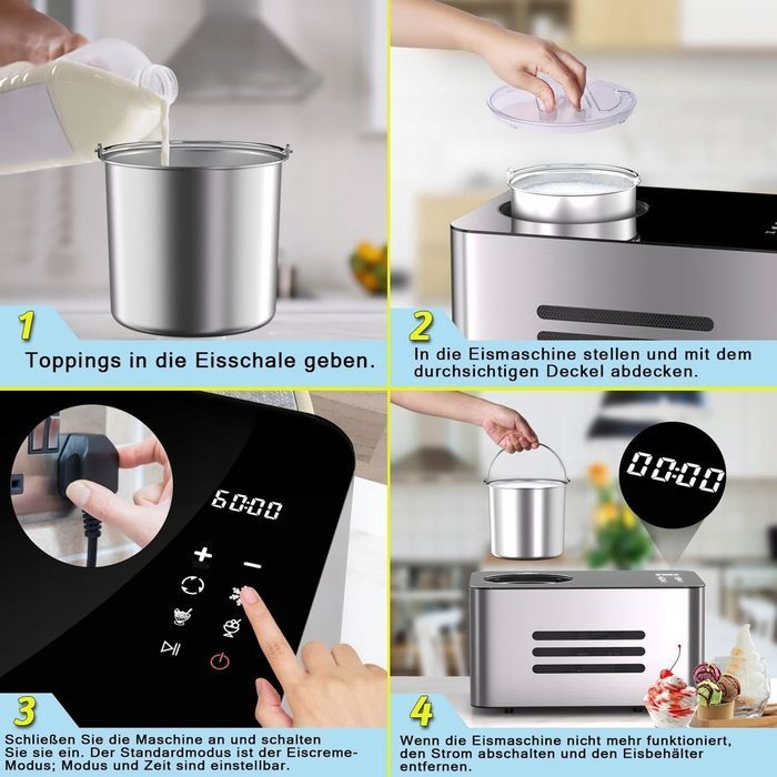 Maszyna Do Lodów Z Kompresorem 150W 2l Samochłodząca Panel Dotykowy