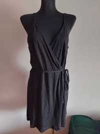 Czarna sukienka hm dekolt v neck na zakładkę bawełna modal s m