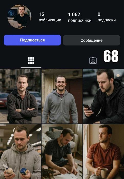 Чоловічий акаунт Instagram 1062 підписників / Accounts Instagram