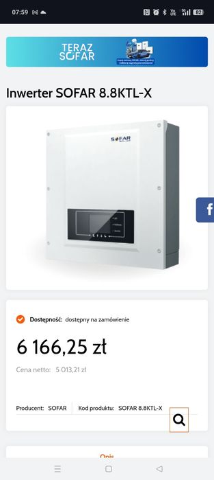 Inwerter SOFAR 8.8KTL-X falownik fotowoltaika, nowa cena ostateczna