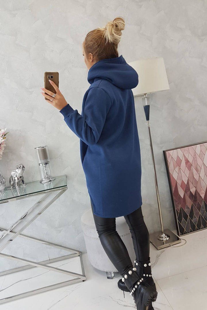 Bluza ocieplana jeansowa z kapturem, asymetryczna