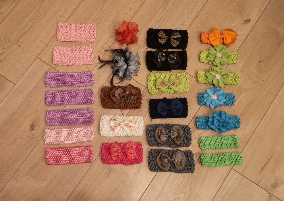 Opaski ażurowe kokardki ozdoby na włos komplet koronkowy dodatki  tutu