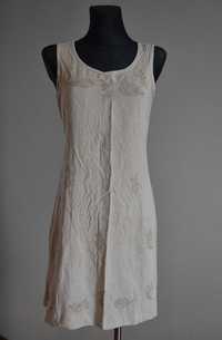 beżowa sukienka z haftem regulowana ciążowa M/L