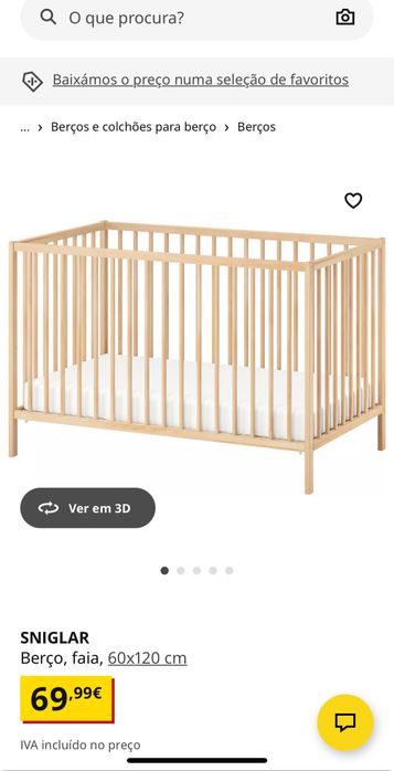 Berço SNIGLAR Ikea + Colchão KRUMMELUR
