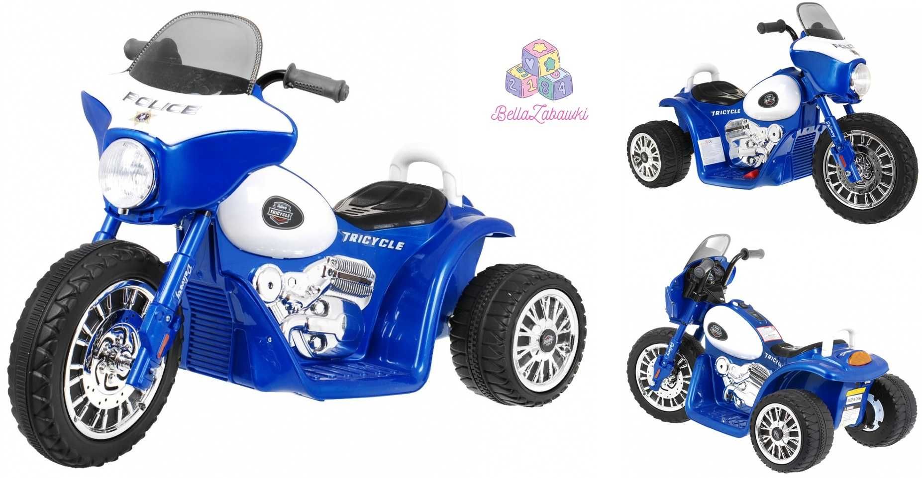 Motorek Chopper na akumulator dla dzieci Niebieski 3 koła Dźwięki LED