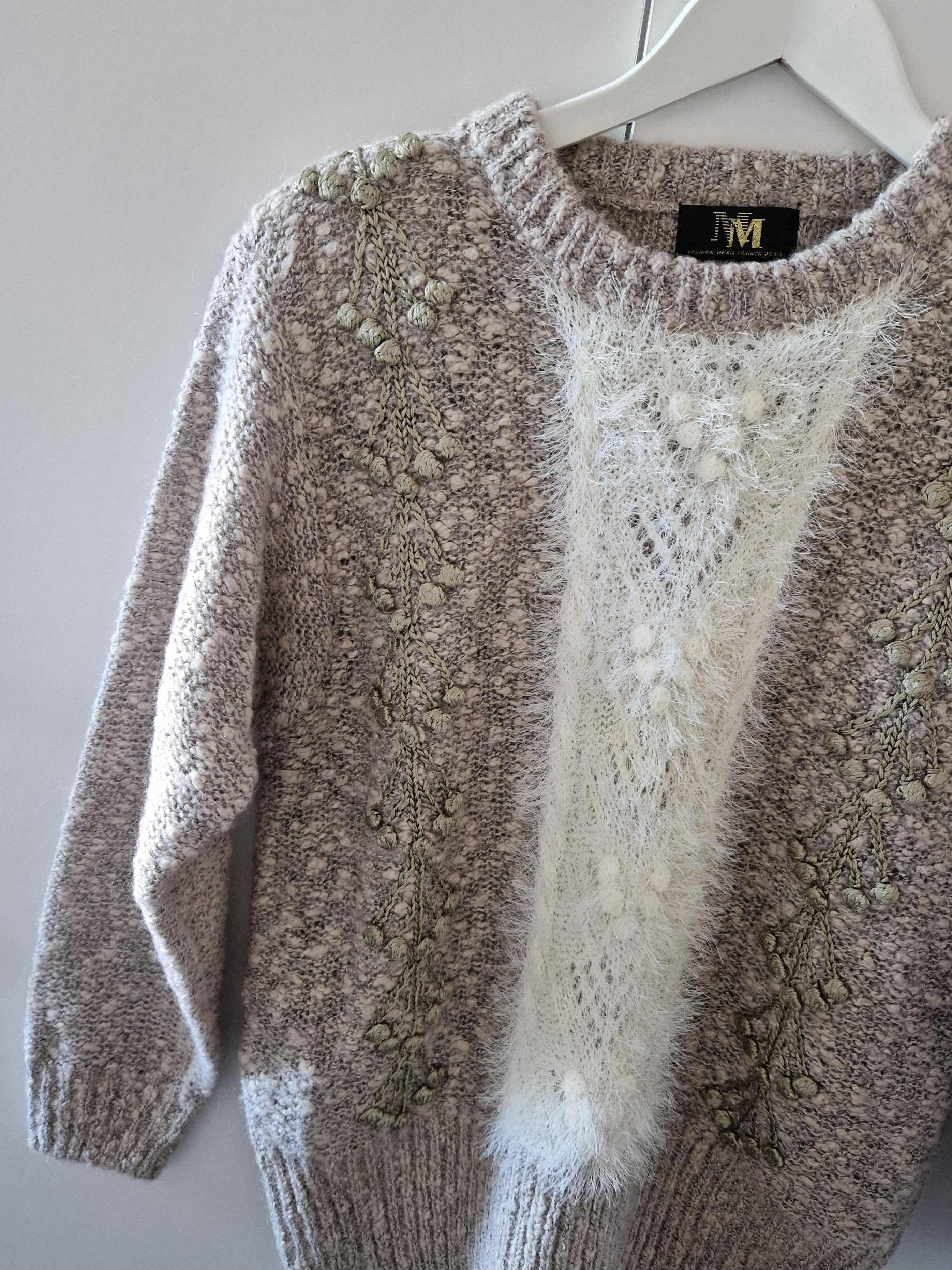 Elegancki ciepły sweter luksusowej wełny z kóz angorskich, 40 XL, L