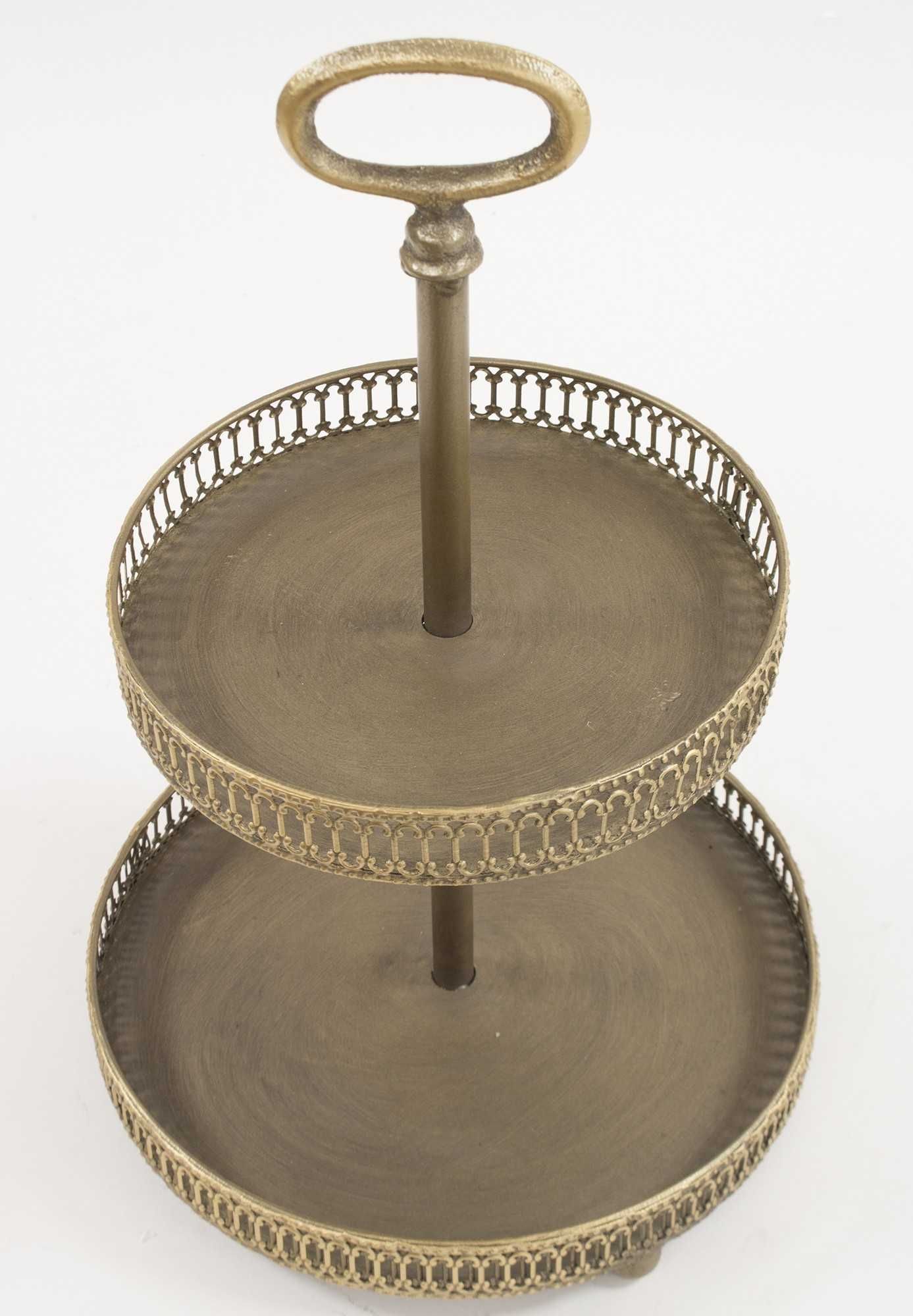 Patera Dekoracyjna Piętrowa Złota Brązowa Metal Retro Vintage 122852