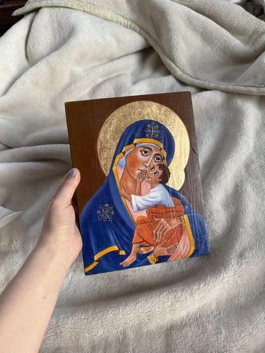 Ręcznie malowany obraz Maryja i Jezus ilona ikonografia akryl