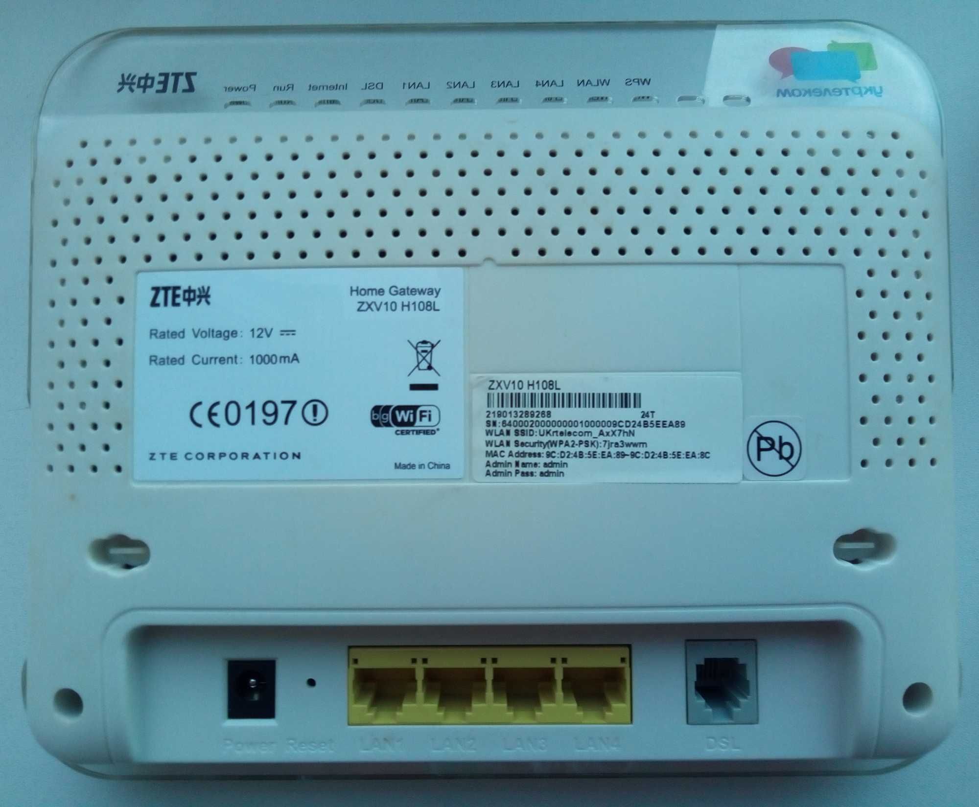 ADSL модем ZTE ZXV10 H10BL