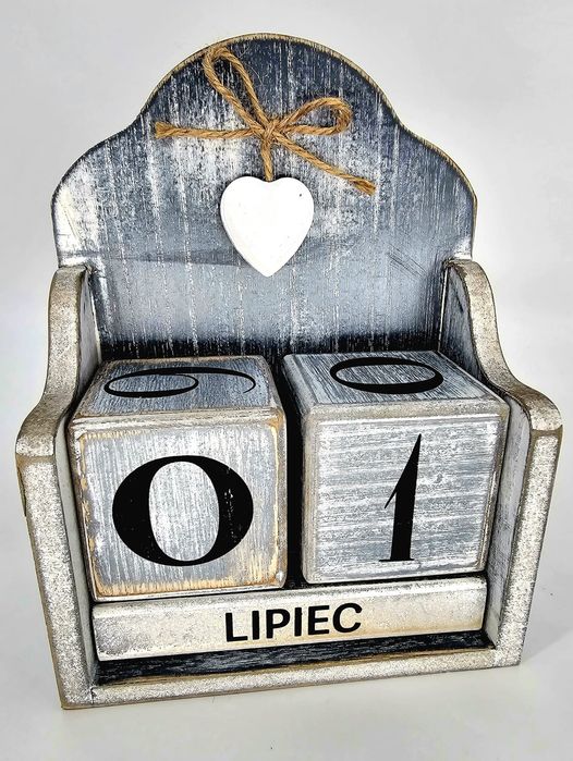 Kalendarz drewniany rustykalny posrebrzany nowy