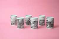 kieliszki porcelanowe Niemcy widoki retro ryciny