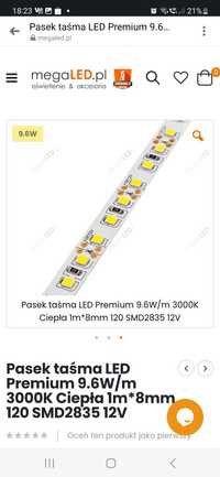 Pasek taśma LED Premium 9.6W/m 3000K Ciepła 1m*8mm 120 SMD2835 12V