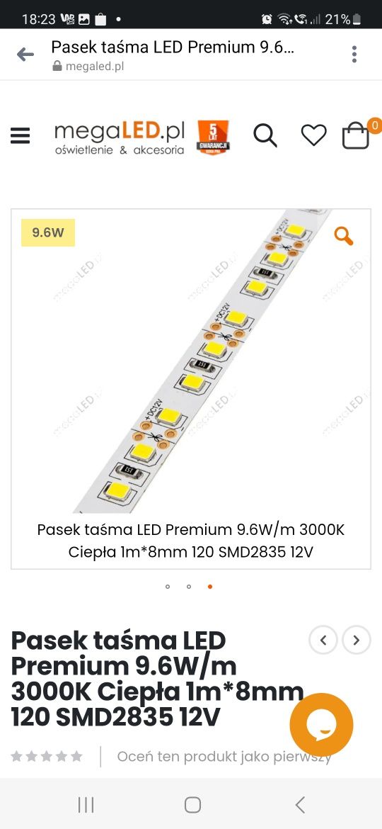 Pasek taśma LED Premium 9.6W/m 3000K Ciepła 1m*8mm 120 SMD2835 12V