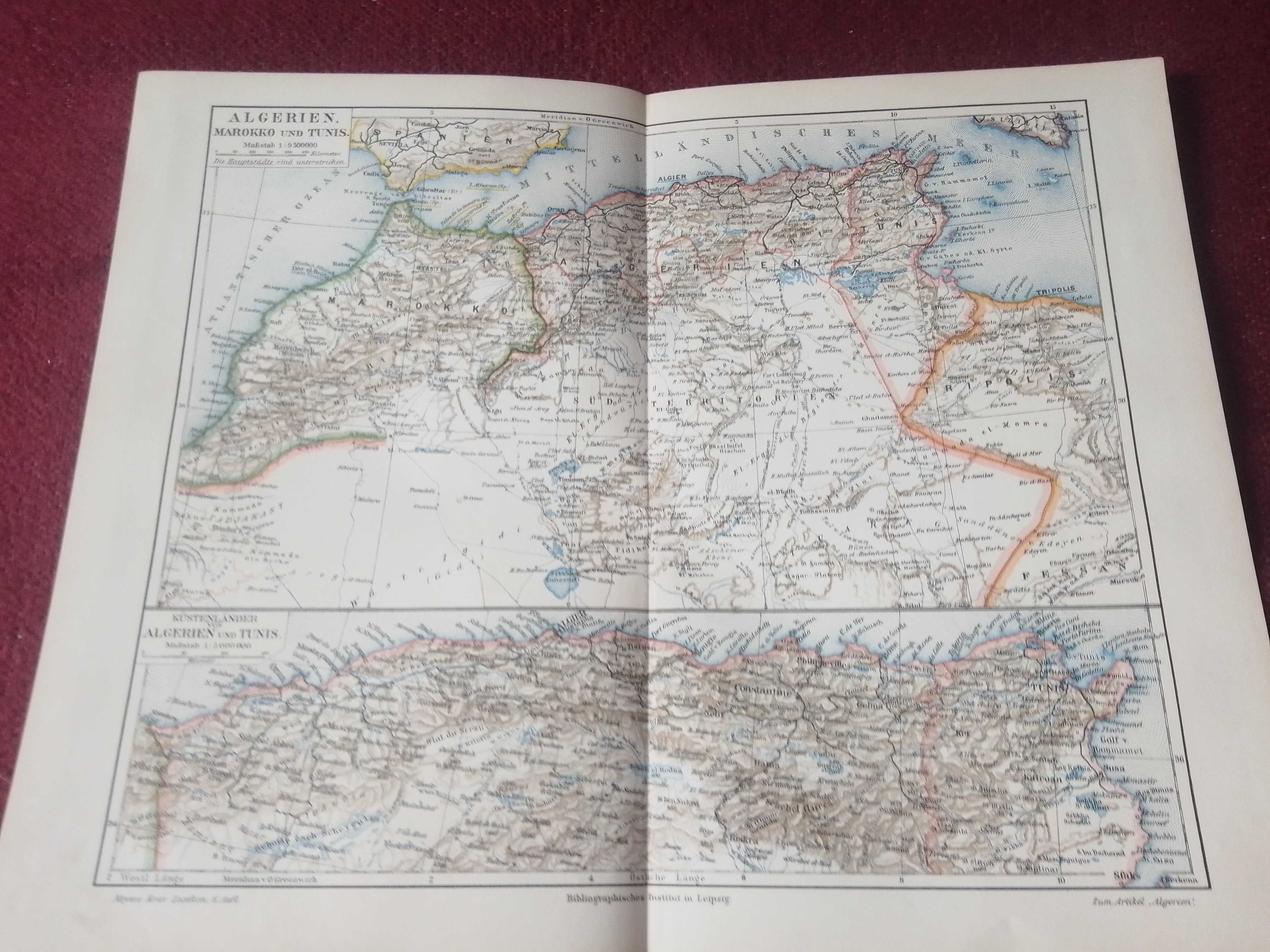 Algieria, Maroko, Tunezja   oryginalna mapa z XIX w. do aranżacji