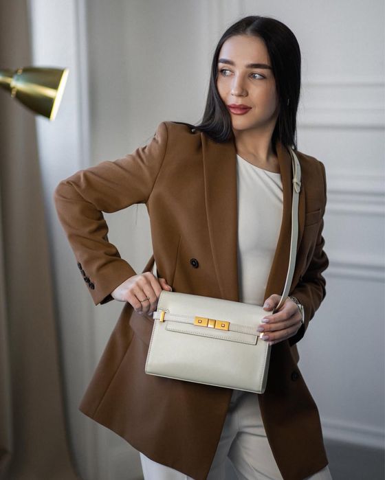 Сумка з натуральної шкіри | молочна | золота фурнітура