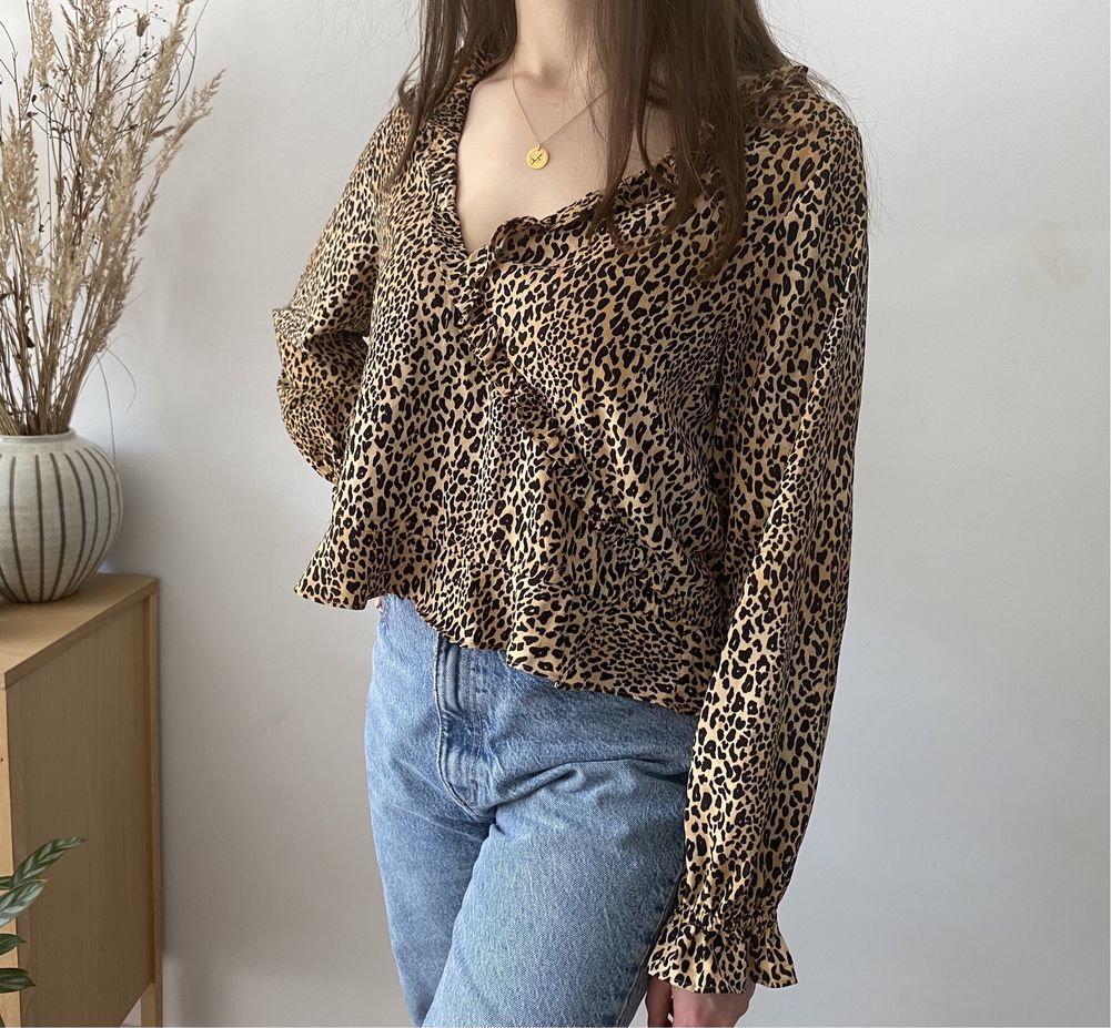 Bluzka koszula w panterkę leopard z baskinką H&M 44 oversize M L