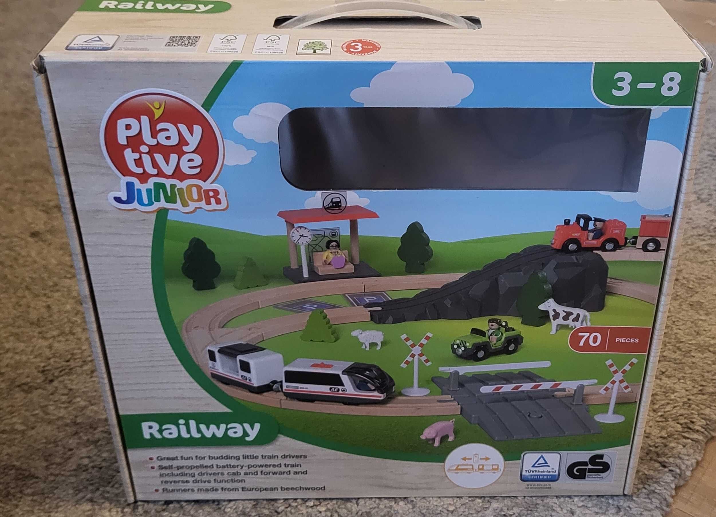 Drewniane klocki - tory i pojazdy - Playtive - Railway - 70 elem
