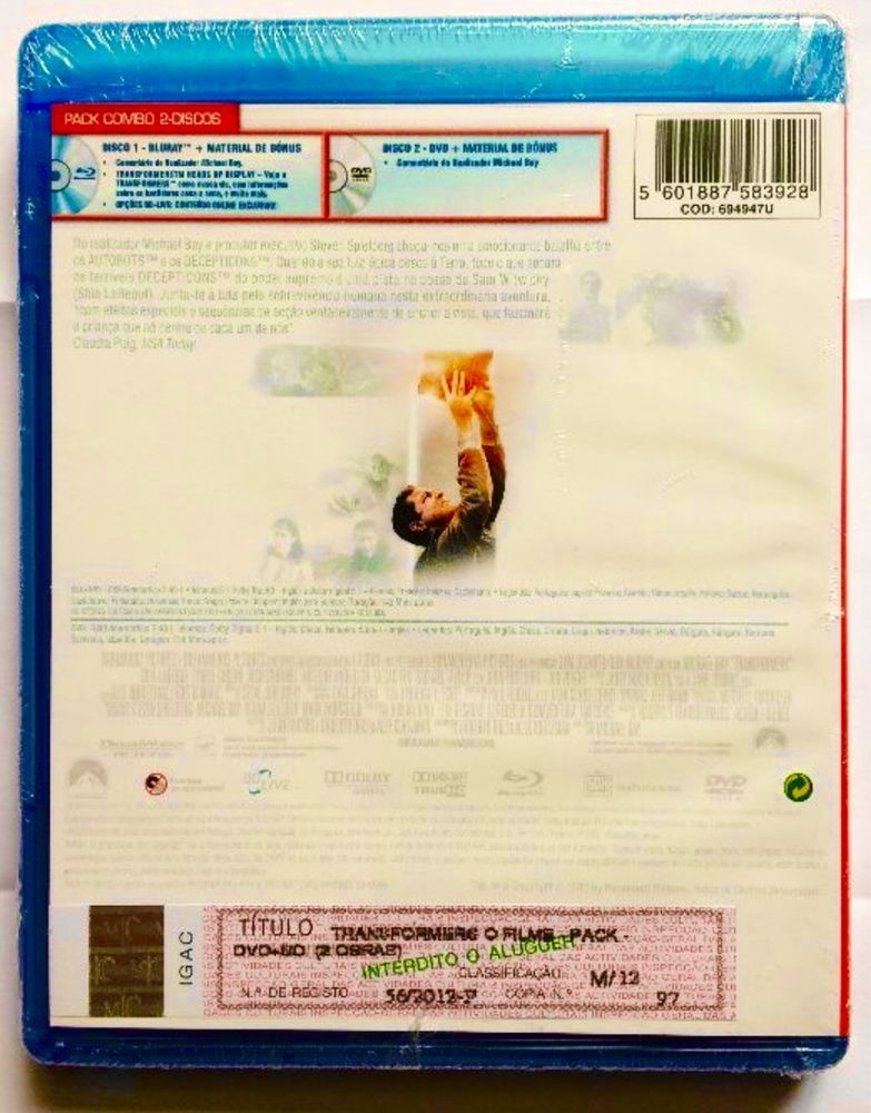 Bluray (Novo Selado) Transformers 1 - EDIÇÃO Especial 2 Discos o Blu-ray + o DVD
