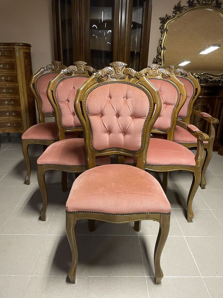 Stylowe Włoskie Krzesła Zestaw 6 sztuk komplet róż antyczny pudrowy