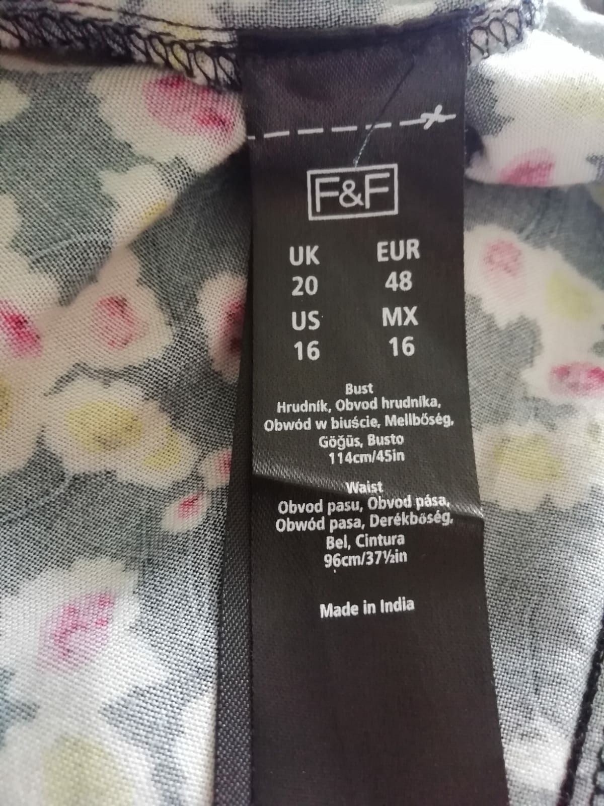 Czarna letnia sukienka F&F, 4XL 48, zwiewna lekka 100% Wiskoza, w kwia