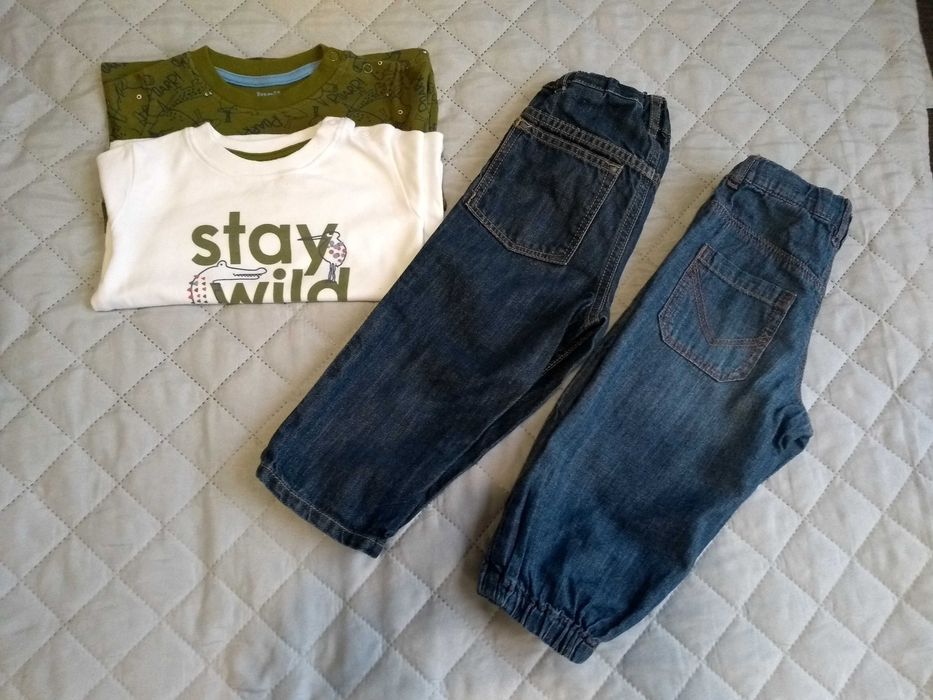 Zestaw ubranek dla chłopca: 2 x jeansy H&M + 2 bluzki bawełniane