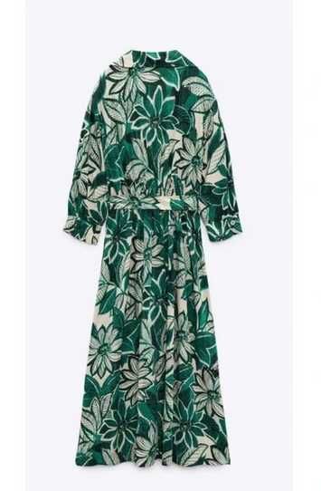 Vestido midi floral com cinto verde/branco da Zara T: M