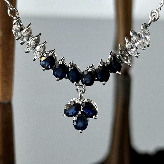 Srebrny naszyjnik z Szafirami i Cyrkoniami - próba srebra 925