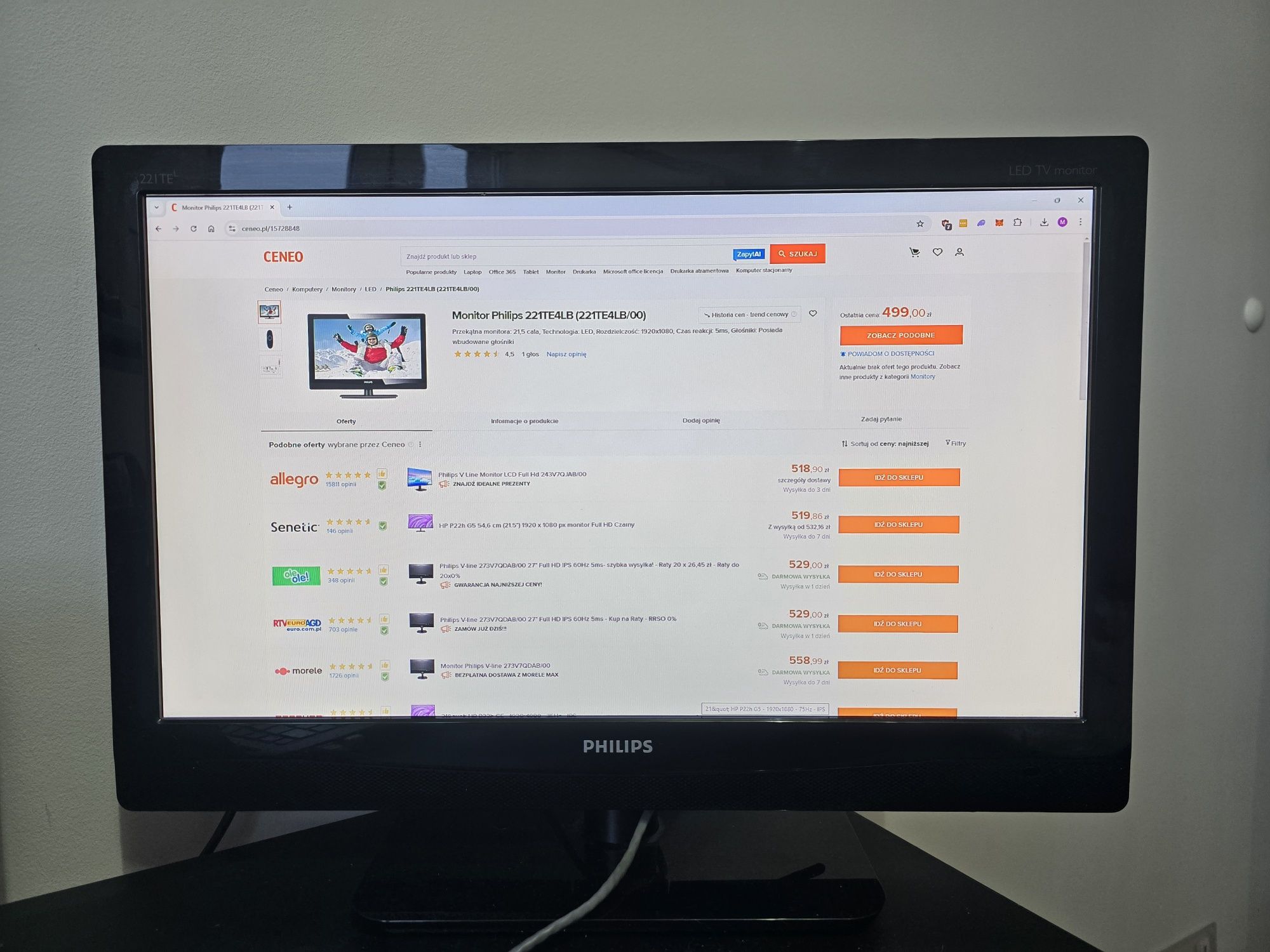 Monitor Philips 221TE4L z tunerem TV