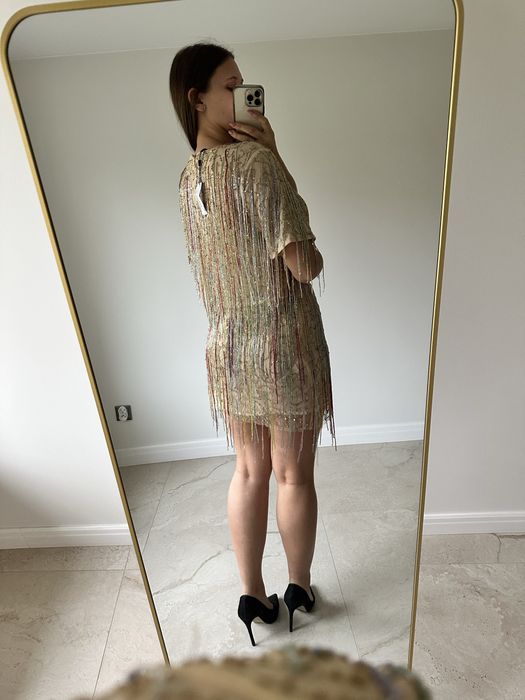 Nowa sukienka cekinowa nasty gal rozmiar 44 Andrzejki wesele frędzle