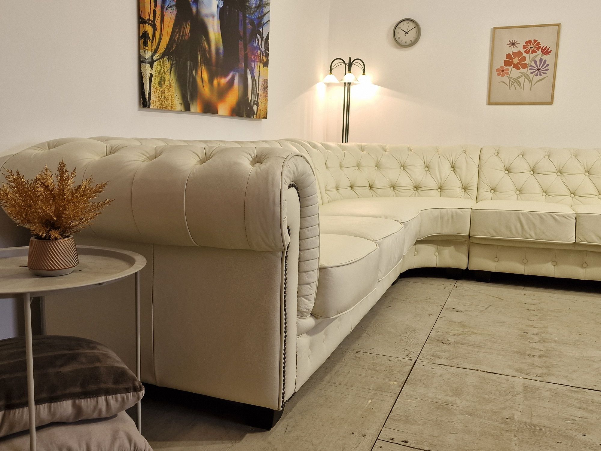 Narożnik skóra naturalna "Chesterfield" biały/ecru