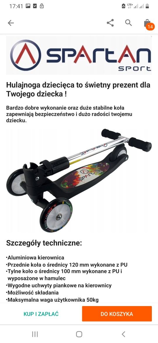 Hulajnoga spartan  3kolowa dla dzieci .