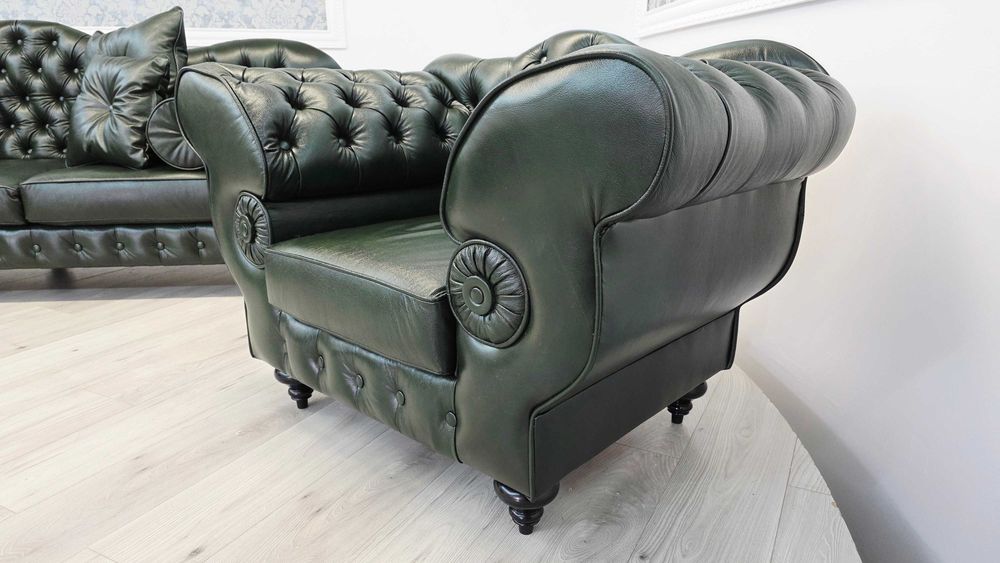 Zestaw wypoczynkowy Chesterfield Preston 3+1+1 skórzany