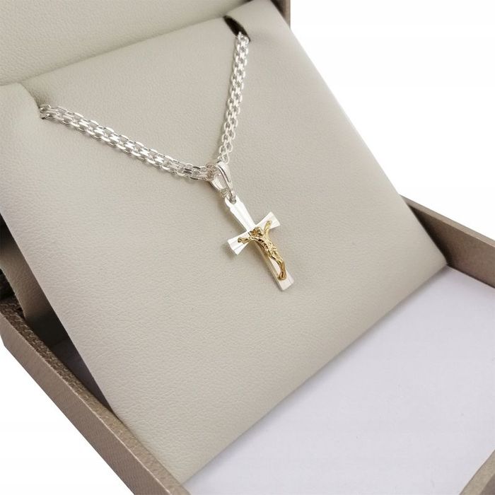 Biżuteria Dziecięca Srebrny Łańcuszek Bismark Zawieszka Krzyż Krzyżyk