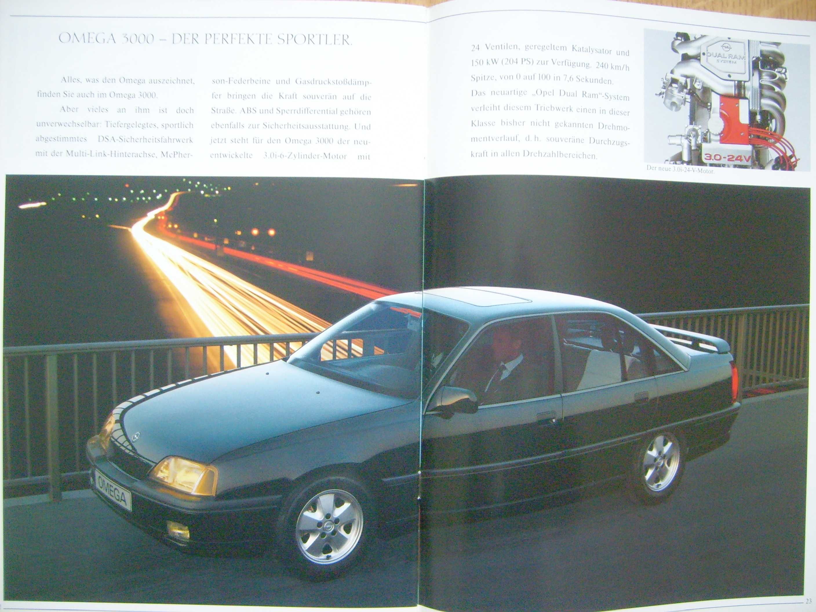 OPEL OMEGA (A) / 1989 * prospekt 24 strony, stan BDB, również 3.0 24V