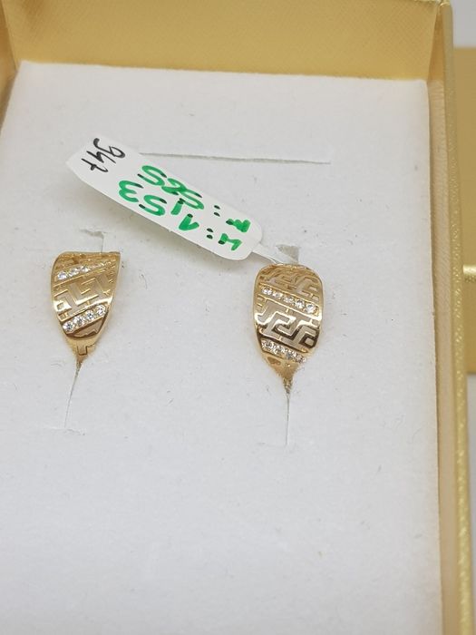 Złote kolczyki grecki wzór złoto 585 cyrkonie