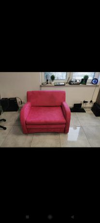 Sofa fotel rozkładany różowy