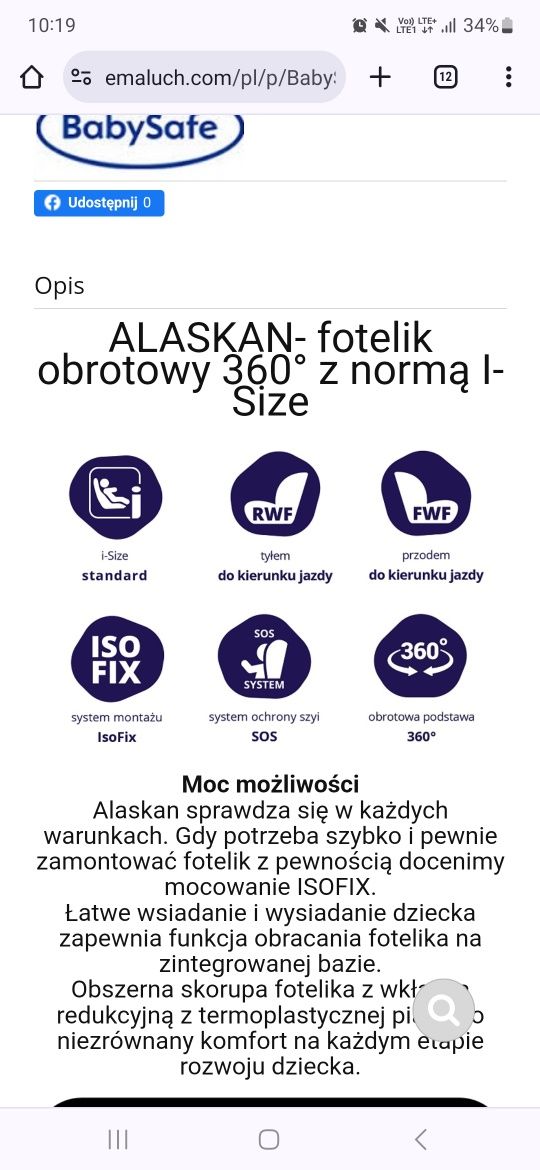 Babysafe Alaskan fotelik 0-18