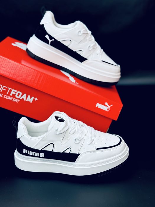 Осенние кросовки Пума белые на толстой подошве / красовки Puma