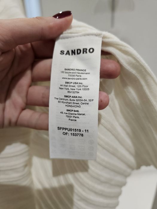 ‼️Sandro біла тепла кофта з декольте вовна 37%