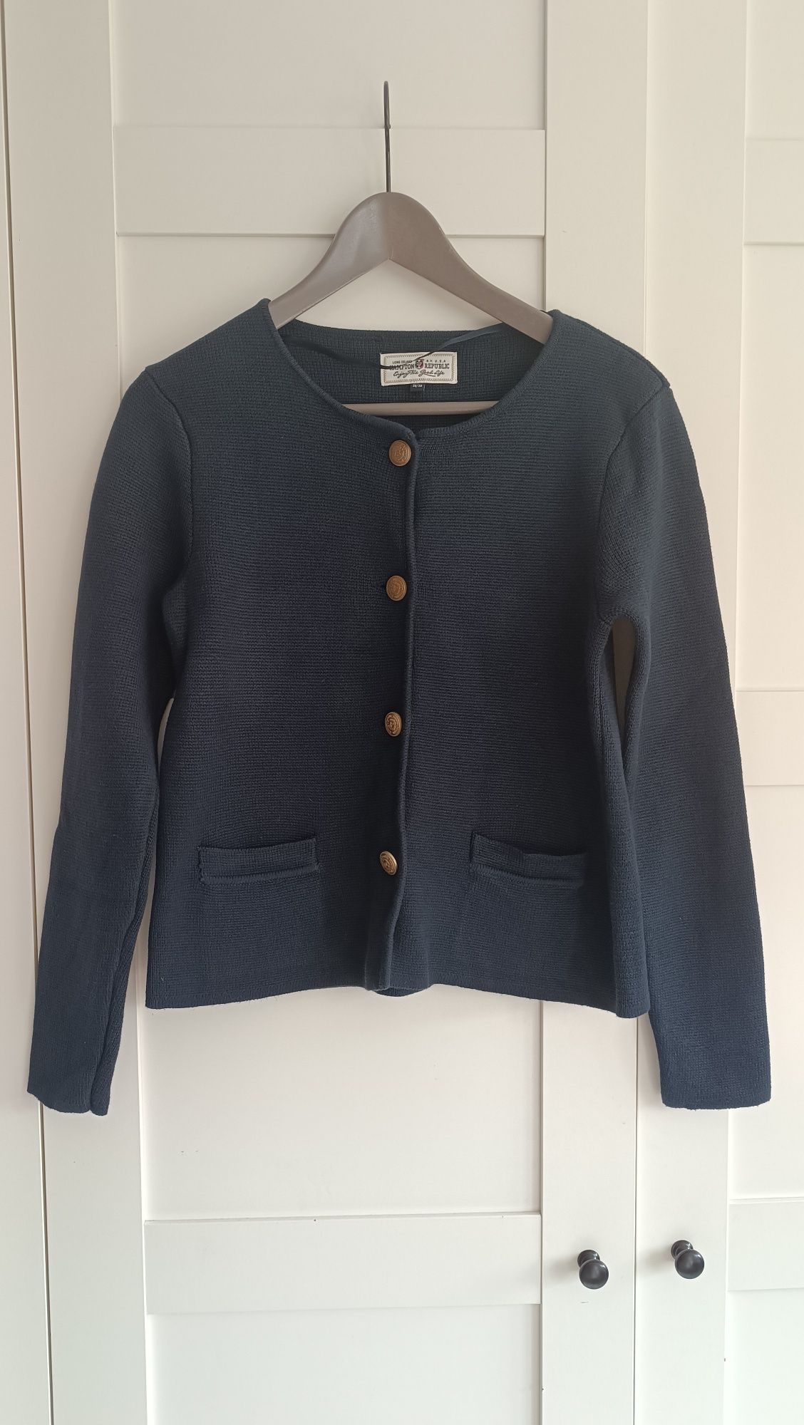 Hampton Republic Sweter rozpinany 36 38 S M bawełna wiskoza granatowy