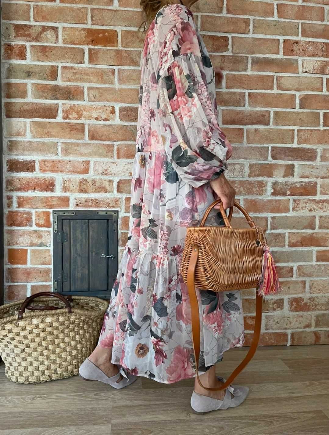 H&M długa maxi oversize szyfonowa sukienka w kwiaty luźna XL/ XXL