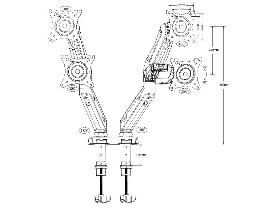 Uchwyt na 2 monitory vesa 13″ do 27″