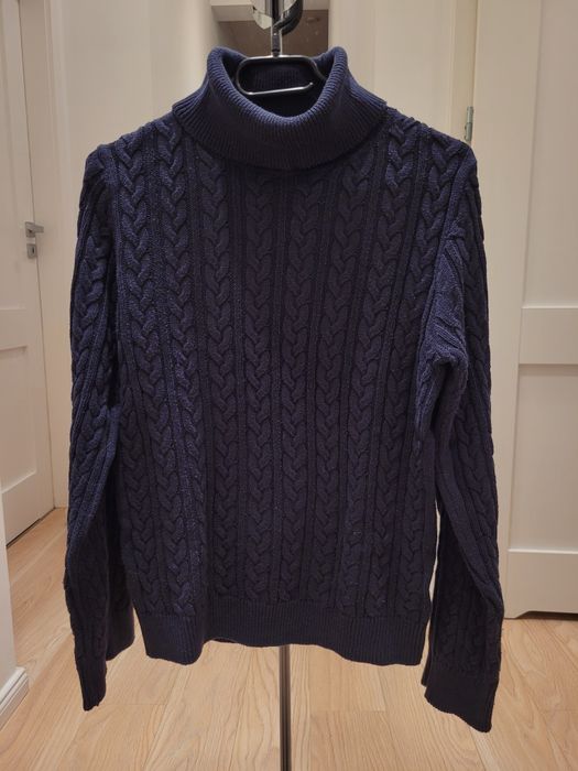Granatowy golf sweter bawełniany plecionka warkocz H&M roz. S 36