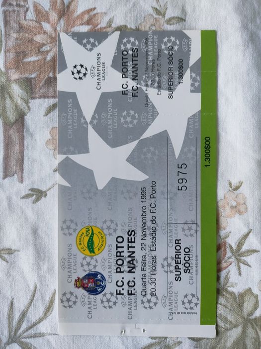 Bilhete FC Porto Nantes 1995 liga dos campeões