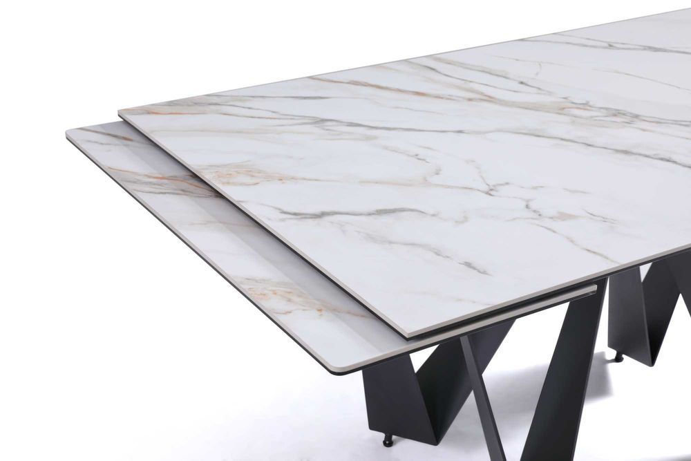 Rozsuwany prost. stół jadalny ceramiczny 160(240)x90cm Portofino Biały