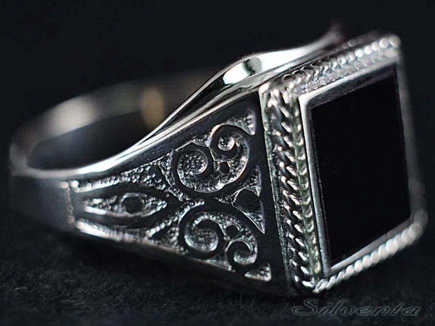 Мужское серебряное кольцо. Печатка чоловіча срібна 925 онікс обсідіан