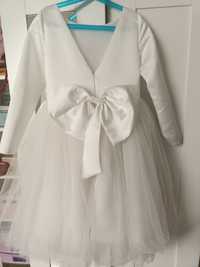 Sukienka biała komunia tiul tiulowa kokarda 146